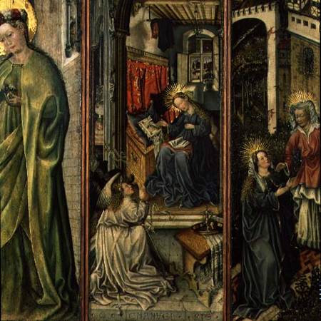 Annunciation, centre left panel of polyptych a Jost Amman