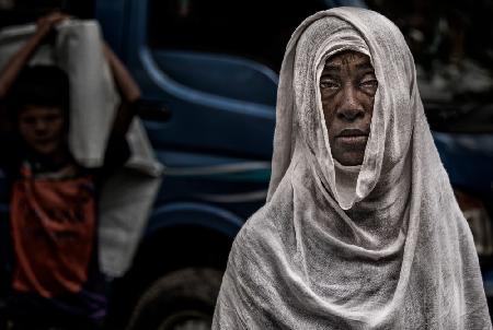 Rohingya woman in the streets of a refugee camp - Bangladesh