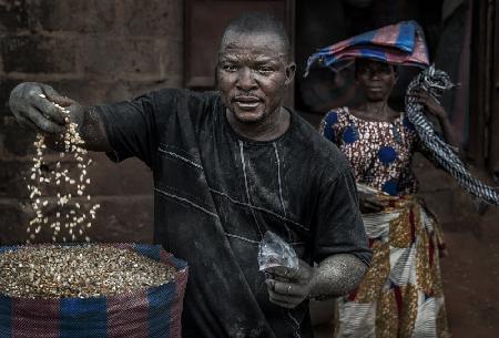 Showing the corn grains in a market in Benin.
