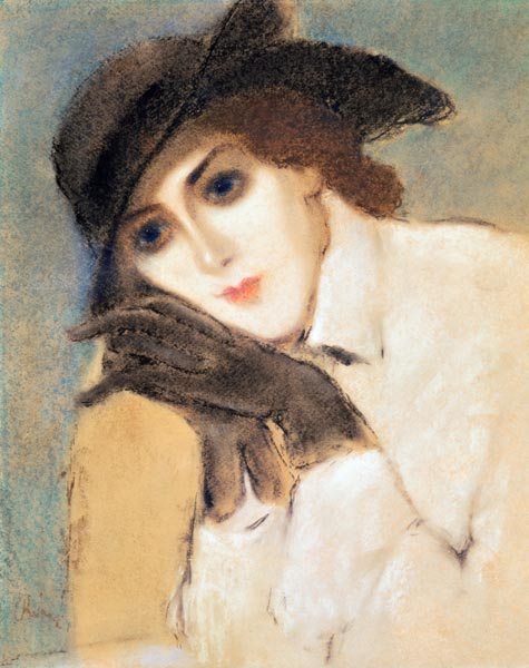 Woman in Black Gloves (Portrait of Zorka Banyai) (pastel) a József Rippl-Rónai