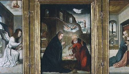 The Birth of Christ Triptych with the Nativity flanked by the Annunciation (panel) a Juan de Flandes