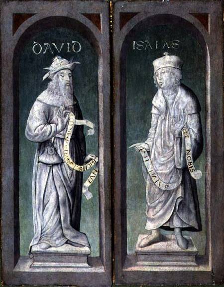 David and Isaiah, closed panels of the Birth of Christ Triptych a Juan de Flandes