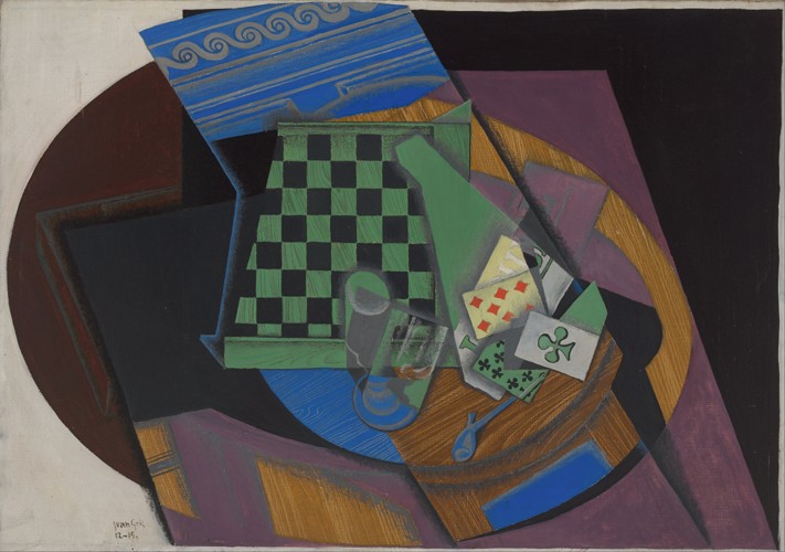 Checkerboard and playing cards a Juan Gris
