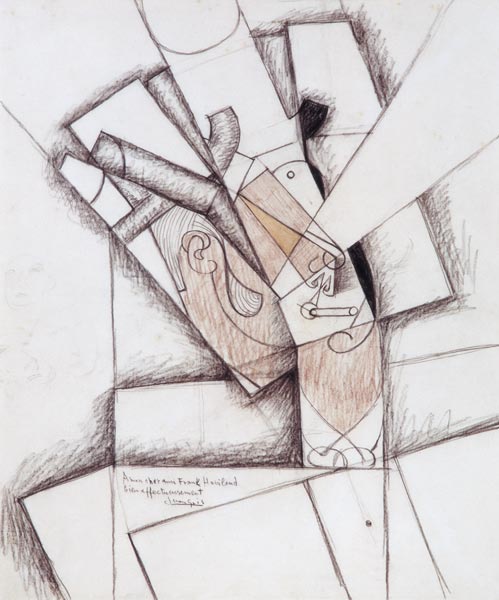 The Smoker, 1912 (charcoal & red chalk on paper) a Juan Gris