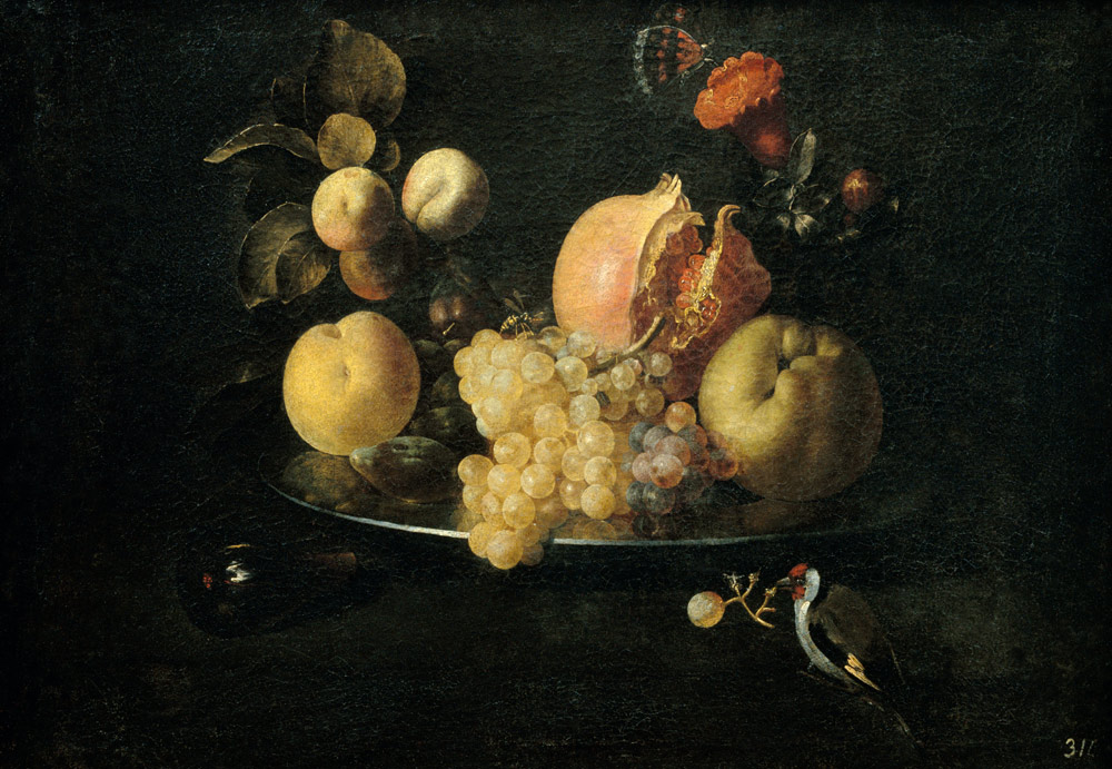 Still Life with Fruit and Goldfinch a Juan de Zurbaran
