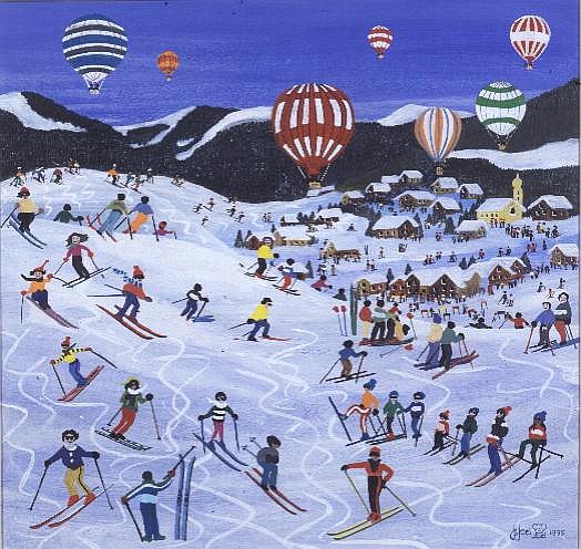 Ballooning over the piste, 1995 (w/c)  a Judy  Joel