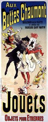 Reproduction of a poster advertising the toyshop 'Aux Buttes Chaumont' (colour litho) a Jules Chéret