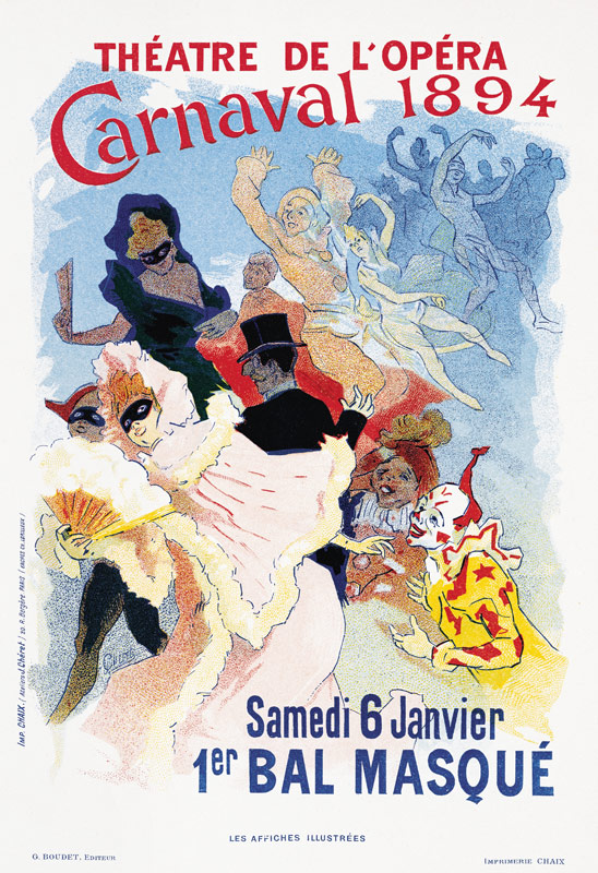 Poster advertising a masked ball and carnival, at the Theatre de l'Opera a Jules Chéret