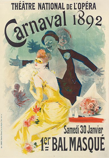 Advertisement for the 1st Carnaval masked ball at the Theatre National de l'Opera a Jules Chéret