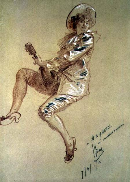 Woman Playing a Lute a Jules Chéret