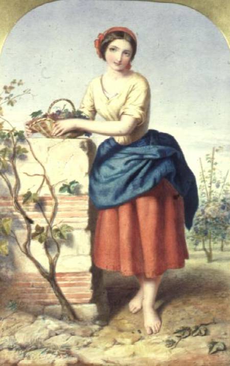 Girl with Basket of Grapes a Jules I Bouvier