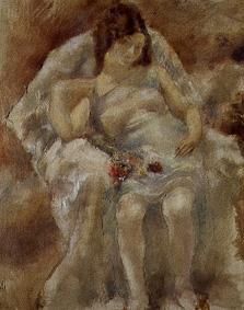 Sedentary girl with flowers a Jules Pascin