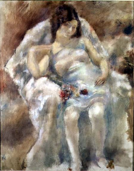 Young Woman Seated with Flowers a Jules Pascin