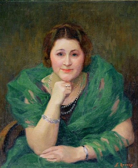Portrait of a Russian Woman with a Green Scarf a Jules Ernest Renoux