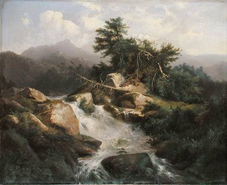 Forest Landscape with Waterfall a Julius Bakof