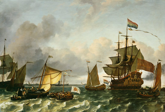 The Frigate Princes Maria, Flying The Standard Of Prince William Of Orange, On The Ij Off Durgerdam, a Julius Jacobus de Sande Bakhuizen