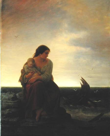 Fisherman's Wife Mourning on the Beach a Julius Muhr
