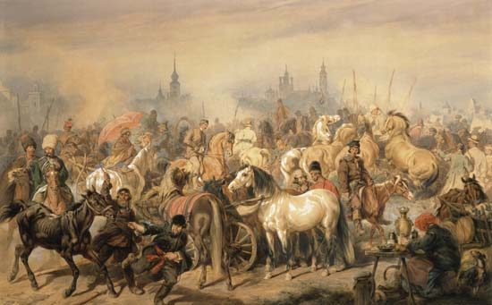 Horse market in the surroundings of Warsaw a Juliusz Kossak