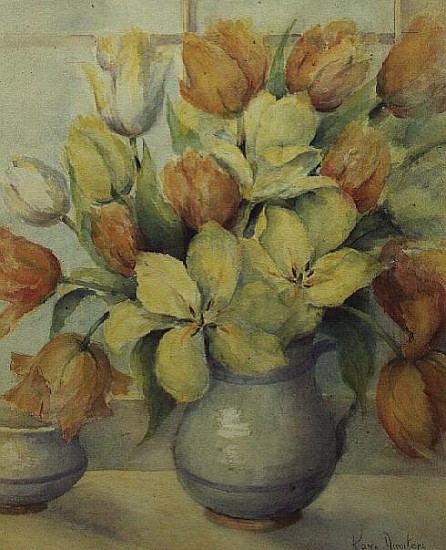 Mendel and Darwin Tulips on a Window Sill  a Karen  Armitage