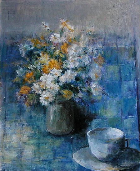 Teacup and Daisies (oil on canvas)  a Karen  Armitage