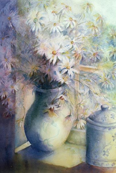 Asters - Snowsprite in jug on window sill 