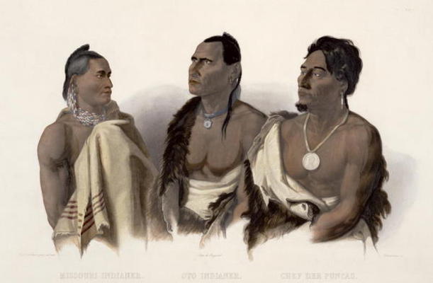 A Missouri Indian, an Oto Indian and the Chief of the Puncas, plate 7 from 'Travels in the Interior a Karl Bodmer