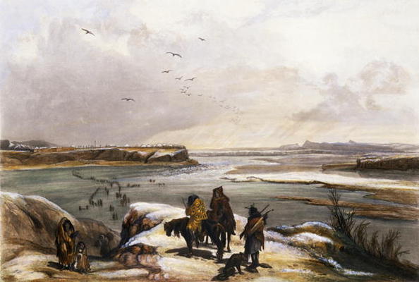 Fort Clark on the Missouri, February 1834, plate 15 from Volume 2 of 'Travels in the Interior of Nor a Karl Bodmer