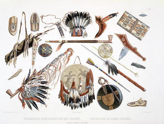 Indian Utensils and Arms, plate 48 from Volume 2 of 'Travels in the Interior of North America', engr a Karl Bodmer