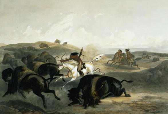Indians Hunting the Bison, plate 31 from Volume 2 of 'Travels in the Interior of North America', eng a Karl Bodmer