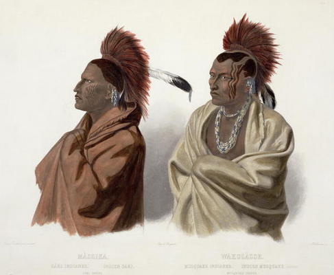 Massika, a Saki Indian, and Wakusasse, a Musquake Indian, plate 3 from Volume 2 of 'Travels in the I a Karl Bodmer