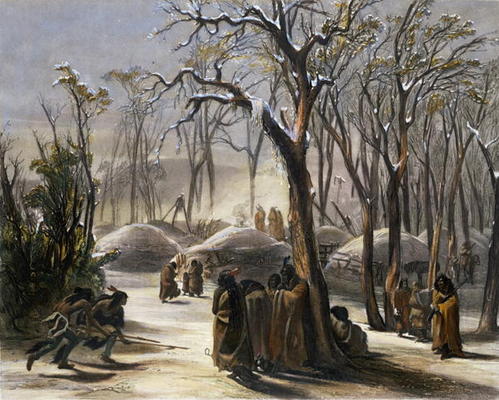 Winter Village of the Minatarres, plate 26 from Volume 2 of 'Travels in the Interior of North Americ a Karl Bodmer