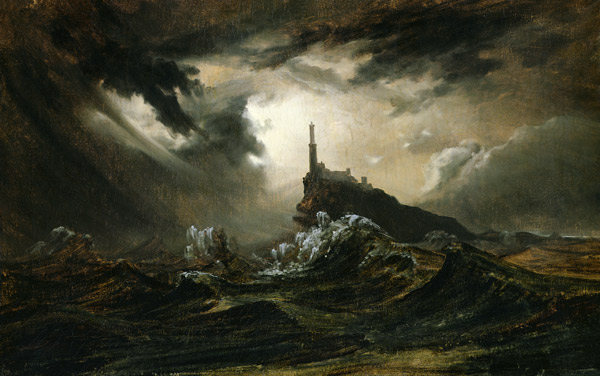 Stormy sea with Lighthouse a Karl Eduard Ferdinand Blechen