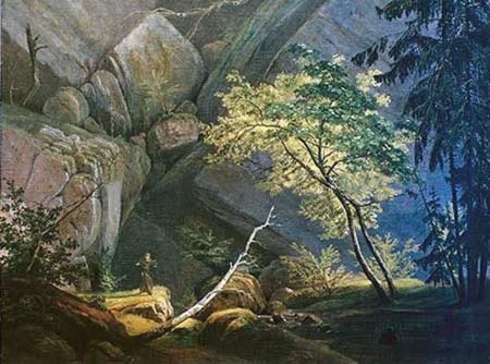 Rocklandscape with Monk a Karl Eduard Ferdinand Blechen