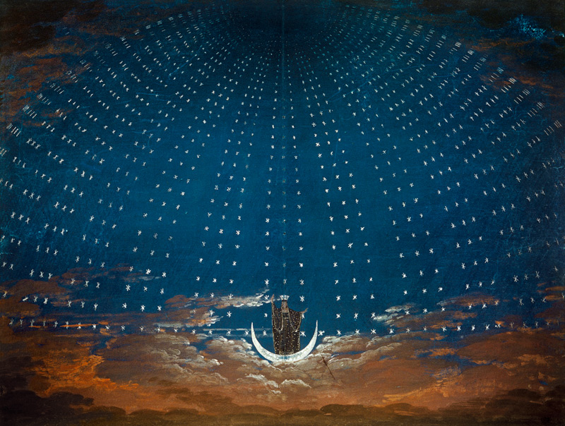Outline for the stage set for Mozart's Zauberflöte, I. Act, VI. Scene: Entrance to the Queen's palac a Karl Friedrich Schinkel