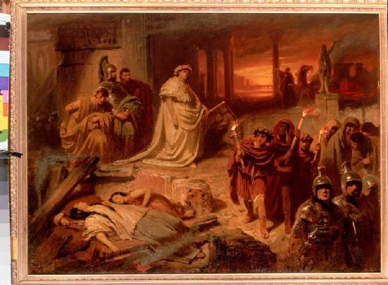 Nero on the ruins the burning one Rome. a Karl Theodor von Piloty