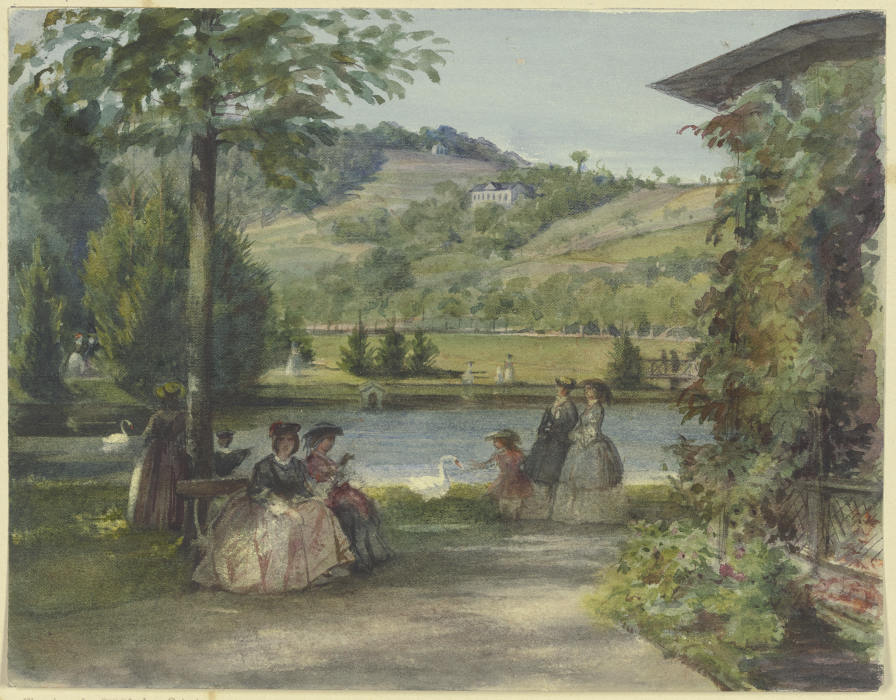 Parklandschaft mit Teich und Schwänen a Karl von Müller