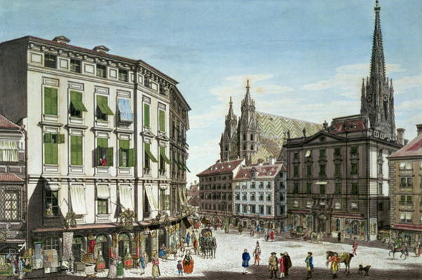 Stock-im-Eisen-Platz, with St. Stephan's Cathedral in the background, engraved by the artist, 1779 ( a Karl von Schutz