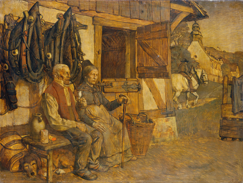 Feierabend, Bauernpaar vor dem Pferdestahl a Karl Friedrich (Fritz) Boehle