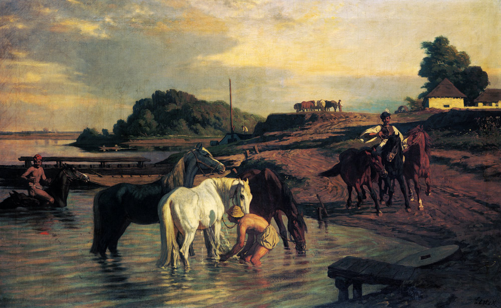 Horses at the Theiss. a Karoly Lotz