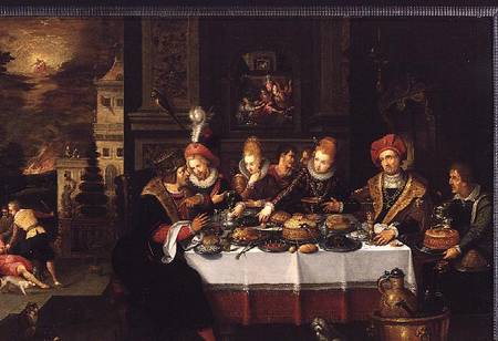 Lazarus and the Rich Man's Table (from Luke XVI) a Kasper or Gaspar van der Hoecke