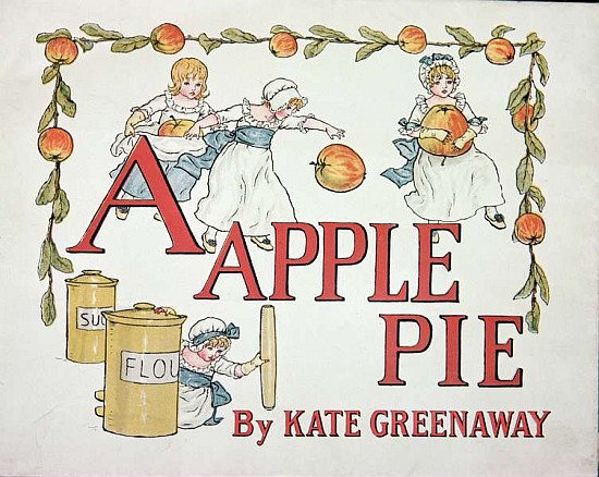 Illustration for the letter ''A'' from ''Apple Pie Alphabet'', published 1885 a Kate Greenaway