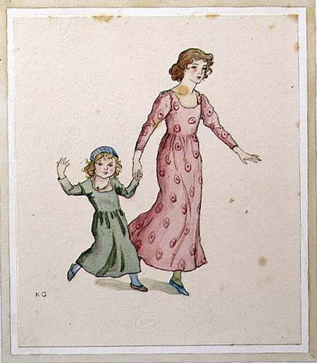 Two Little Girls in Party Dresses a Kate Greenaway