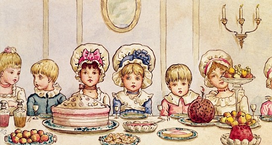 Supper, from ''Christmas in Little Peopleton Manor'' in Illustrated London News, Christmas a Kate Greenaway