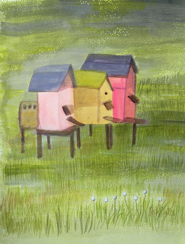 Mountain Beehives (w/c on paper)  a Kate  Yates