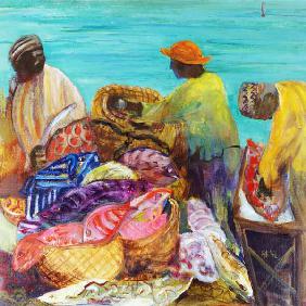 Sorting the Catch, Zanzibar (oil on canvas) 