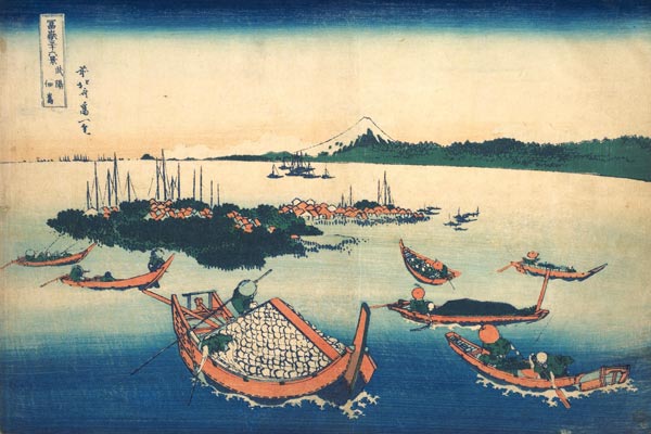 Die Insel Tsukuda in der Provinz Musashi (aus der Bildserie 36 Ansichten des Berges Fuji).  a Katsushika Hokusai