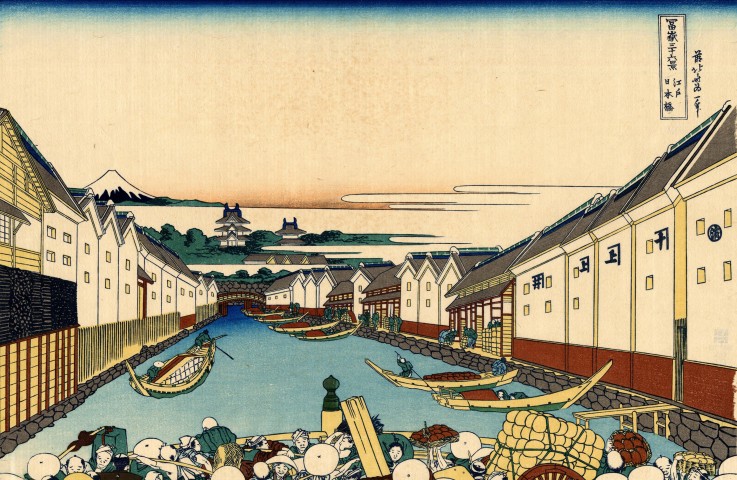 Nihonbashi bridge in Edo (from a Series "36 Views of Mount Fuji") a Katsushika Hokusai