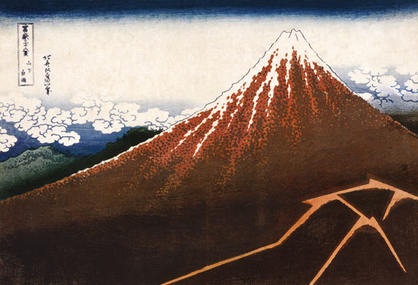 Rainstorm Beneath The Summit (The Black Fuji), From The Series ''Thirty-Six Views Of Mount Fuji'' a Katsushika Hokusai
