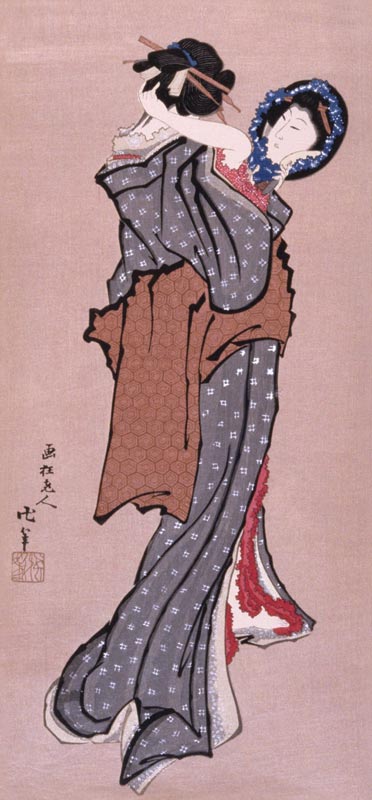Woman looking in mirror a Katsushika Hokusai