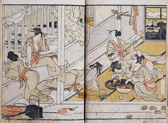 Women eating, from a Manga (colour woodblock print) a Katsushika Hokusai